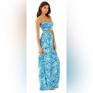 EUC Lilly Pulitzer, Lizzy crop top and pant set in blue crush, size 10